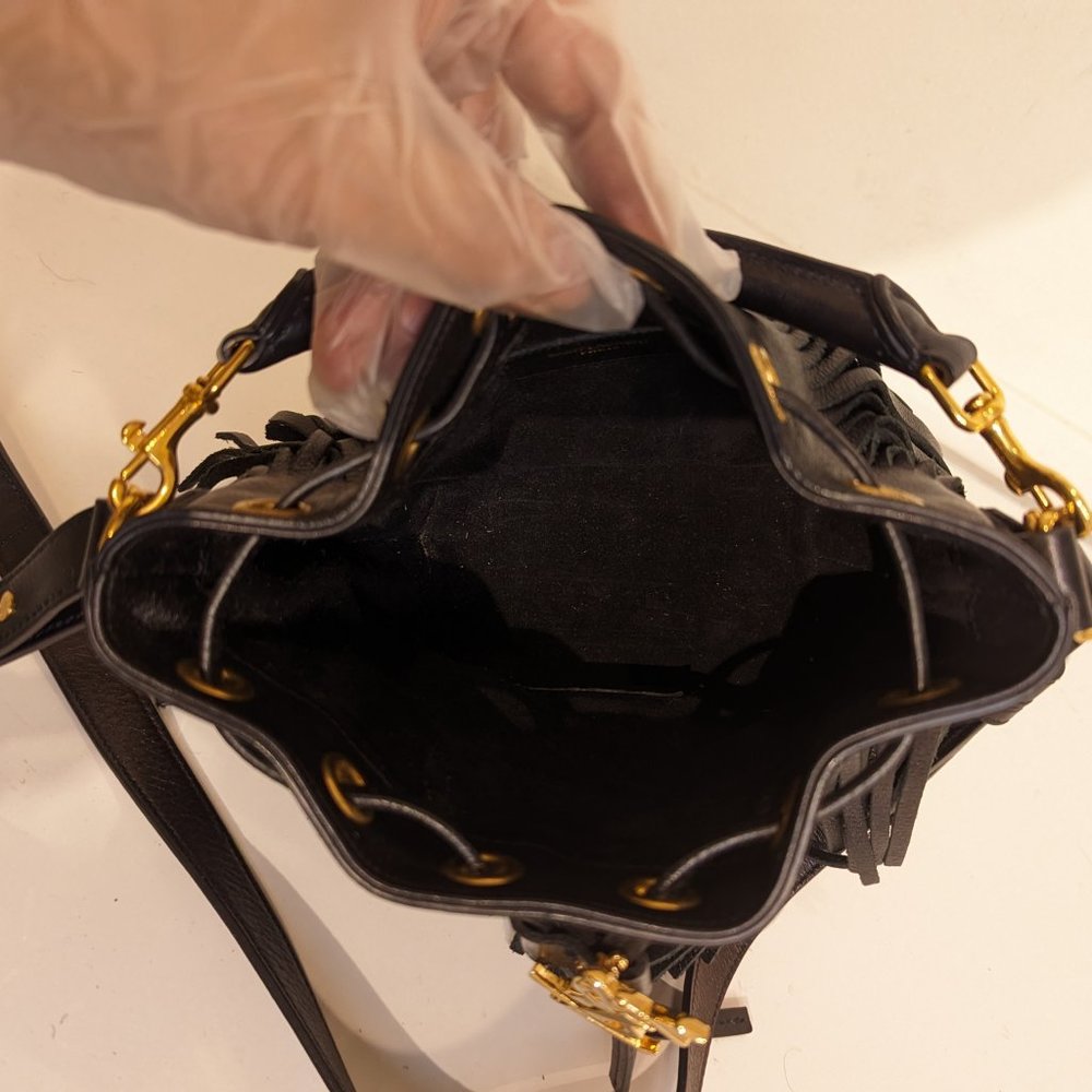 YSL Yves SAINT LAURENT Small Fringe Bucket Bag black gold vintage  Emmanuell - Picture 12 of 12